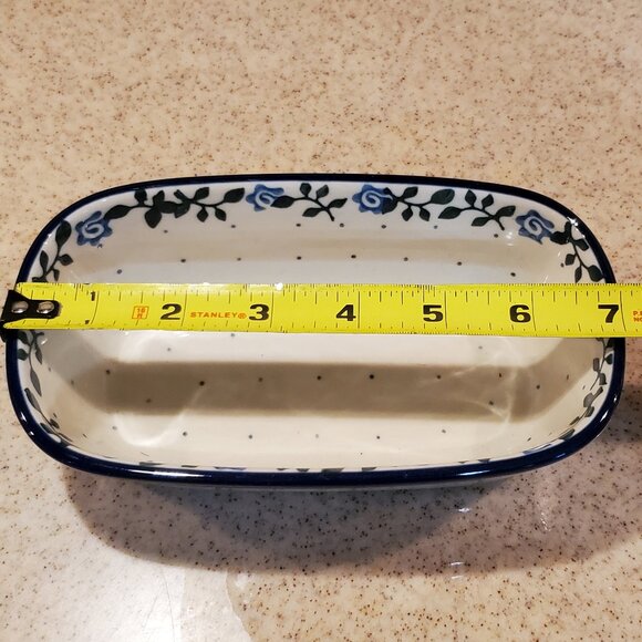 NWT Ceramika Artystyczna Mini Loaf Pan in Blue Rose Vine - Picture 5 of 7